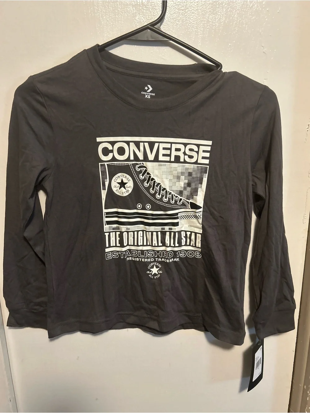 Converse Black and White Long-Sleeve Graphic Tee for Kids